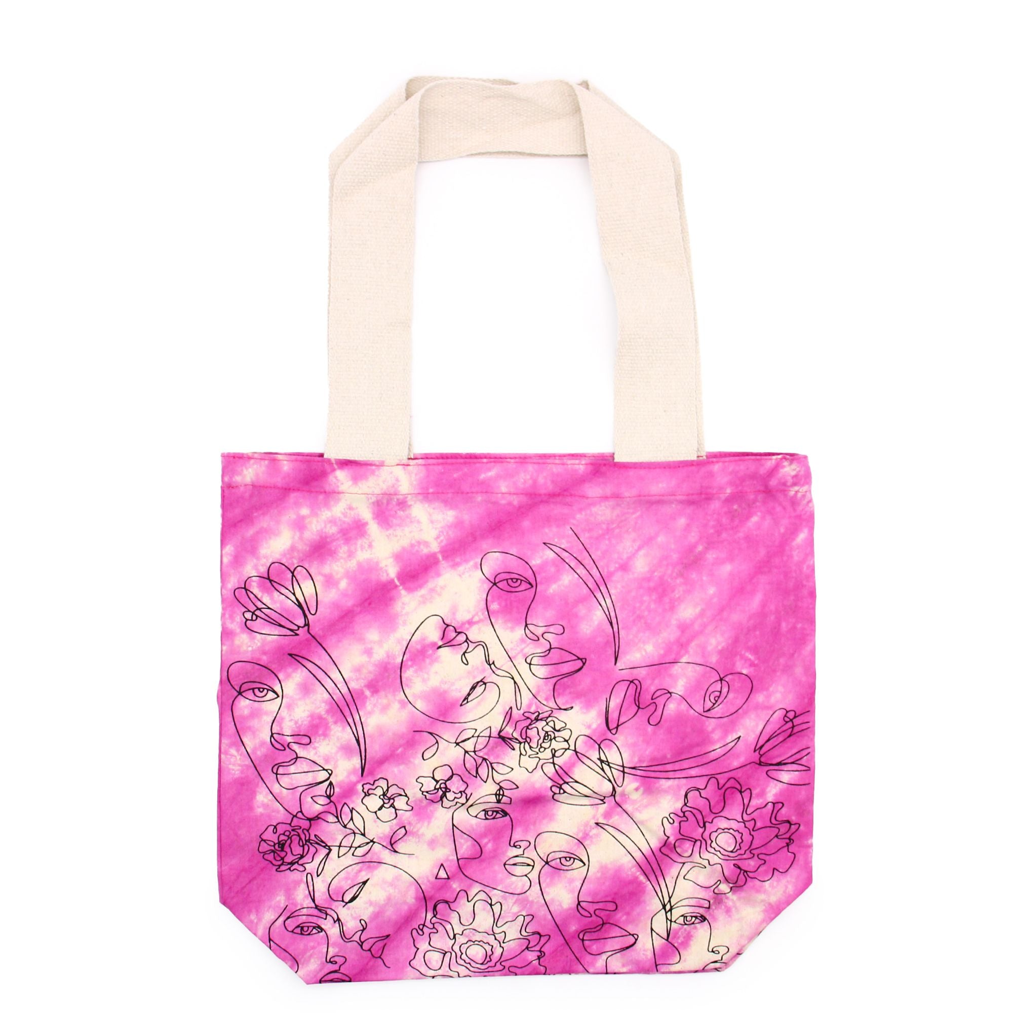 Tye Dye Cotton Bag with Pretty Face Design in Vibrant Magenta