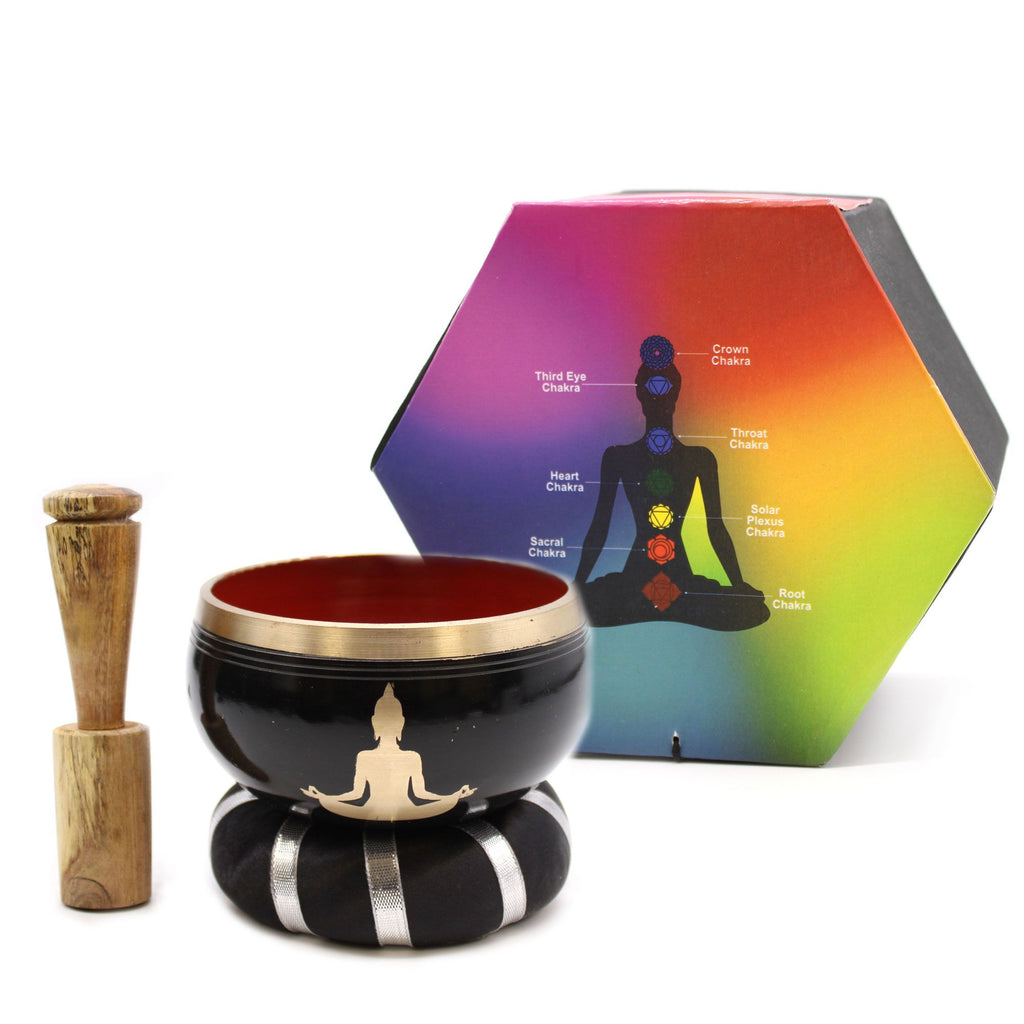 Buddha Singing Bowl Set Black and Orange 10.7cm for Meditation
