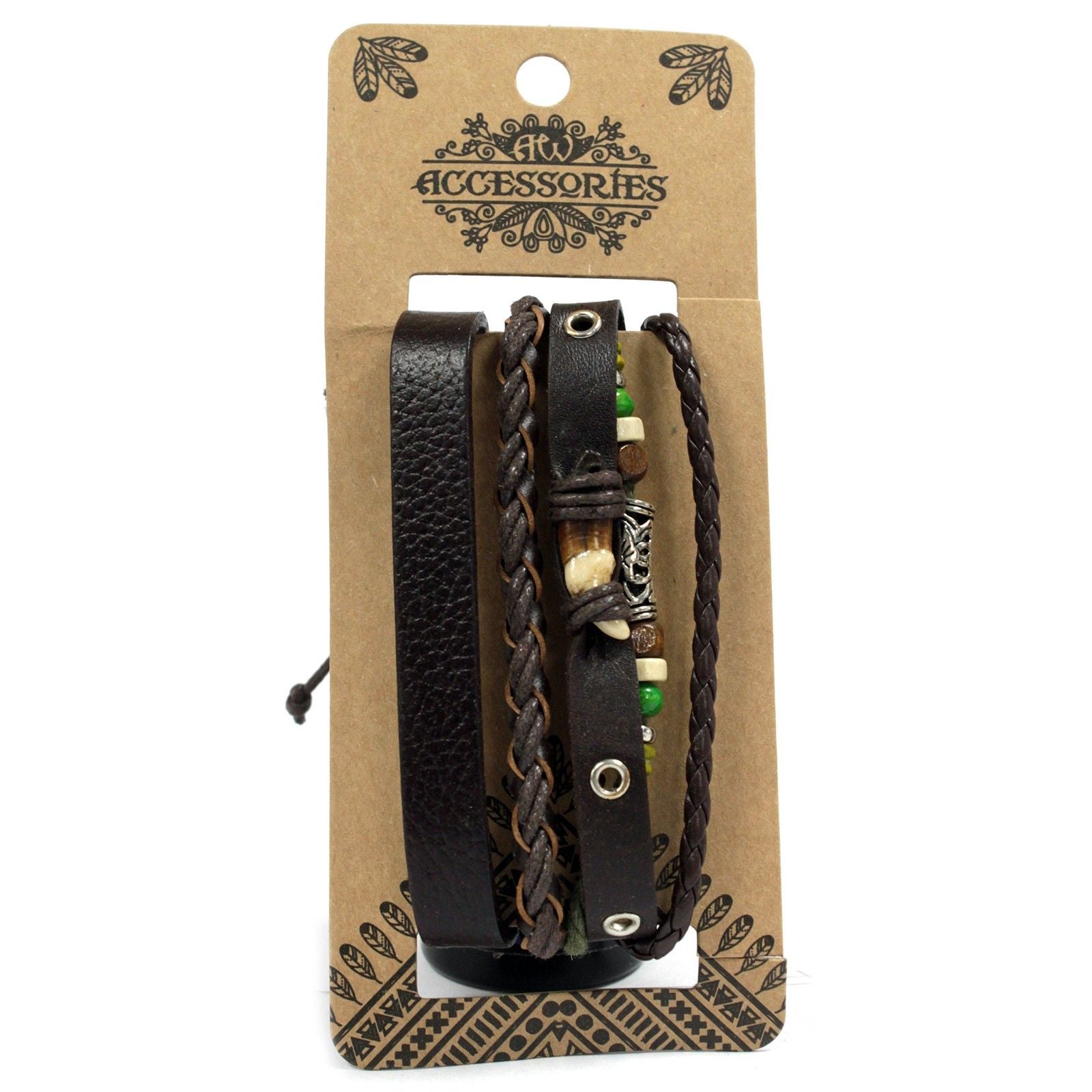 Mens Bracelet Sets Dark and Handsome with Leather and Metal Charms