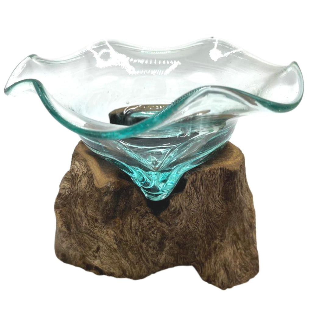 Molton Glass Fancy Sweet Bowl on Wood for Stylish Home Decor