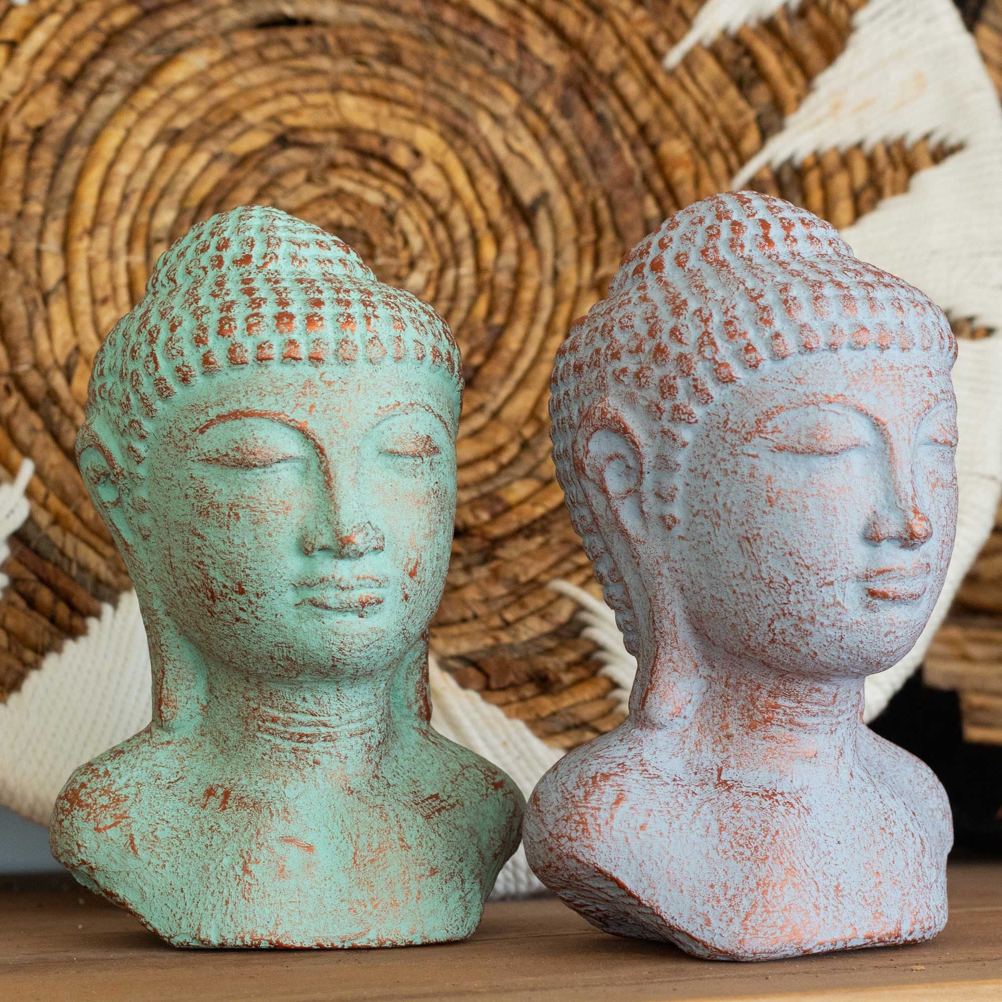 Tranquility Buddha Head Statue in Green Copper for Serene Spaces
