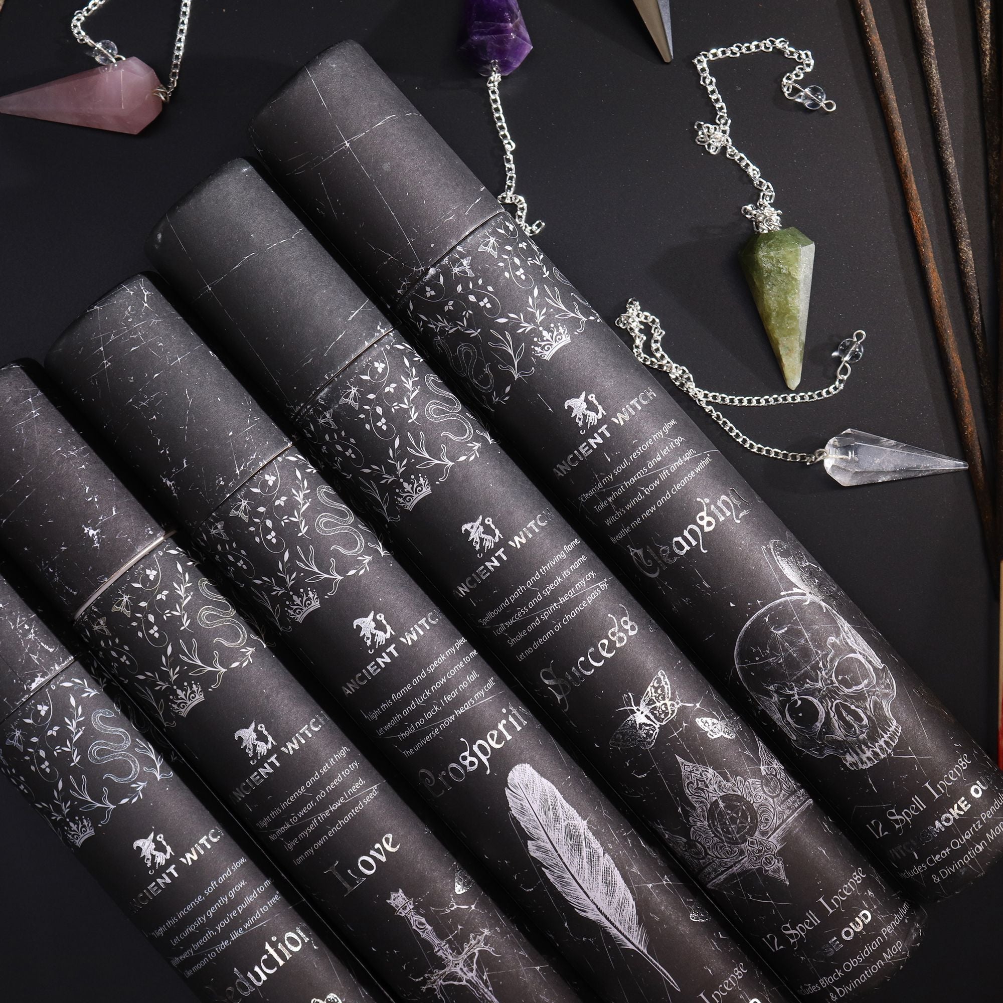 Ancient Witch Spell Incense Love Set with Rose Quartz Pendulum