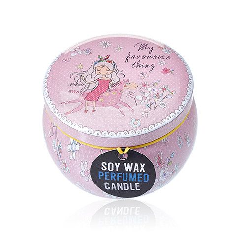 Art Tin Candle with Friendly Messages in Parma Violet Design