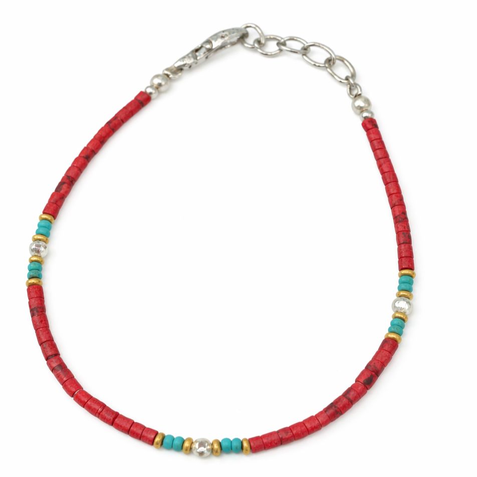 Nepalese Extra Fine Gem Bracelet with Coral Tribal Beads
