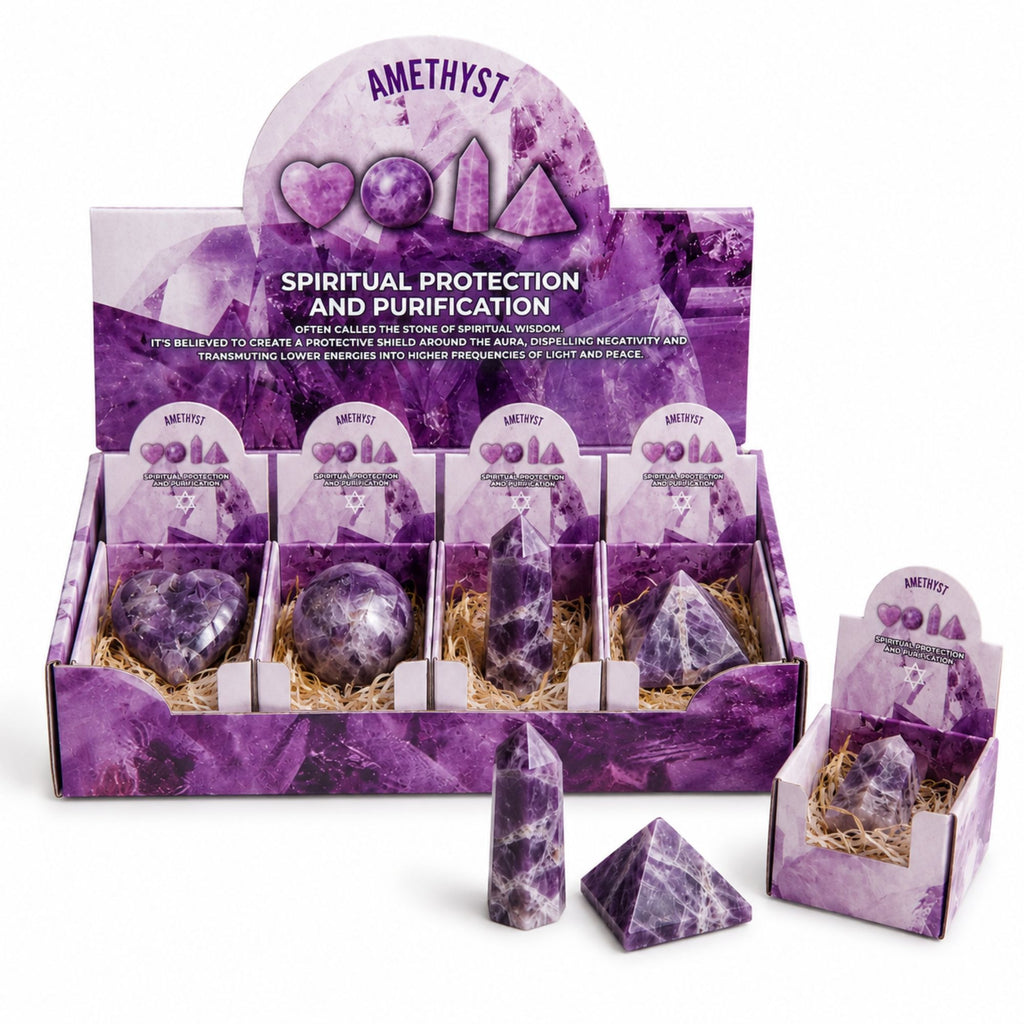 Four Gemstone Shapes Set Amethyst for Home Decor and Gifting