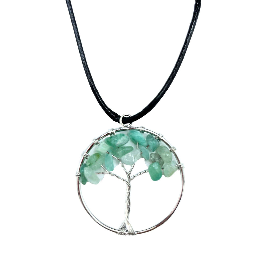 Tree of Life Pendant in Jade with Intricate Design and Gemstone