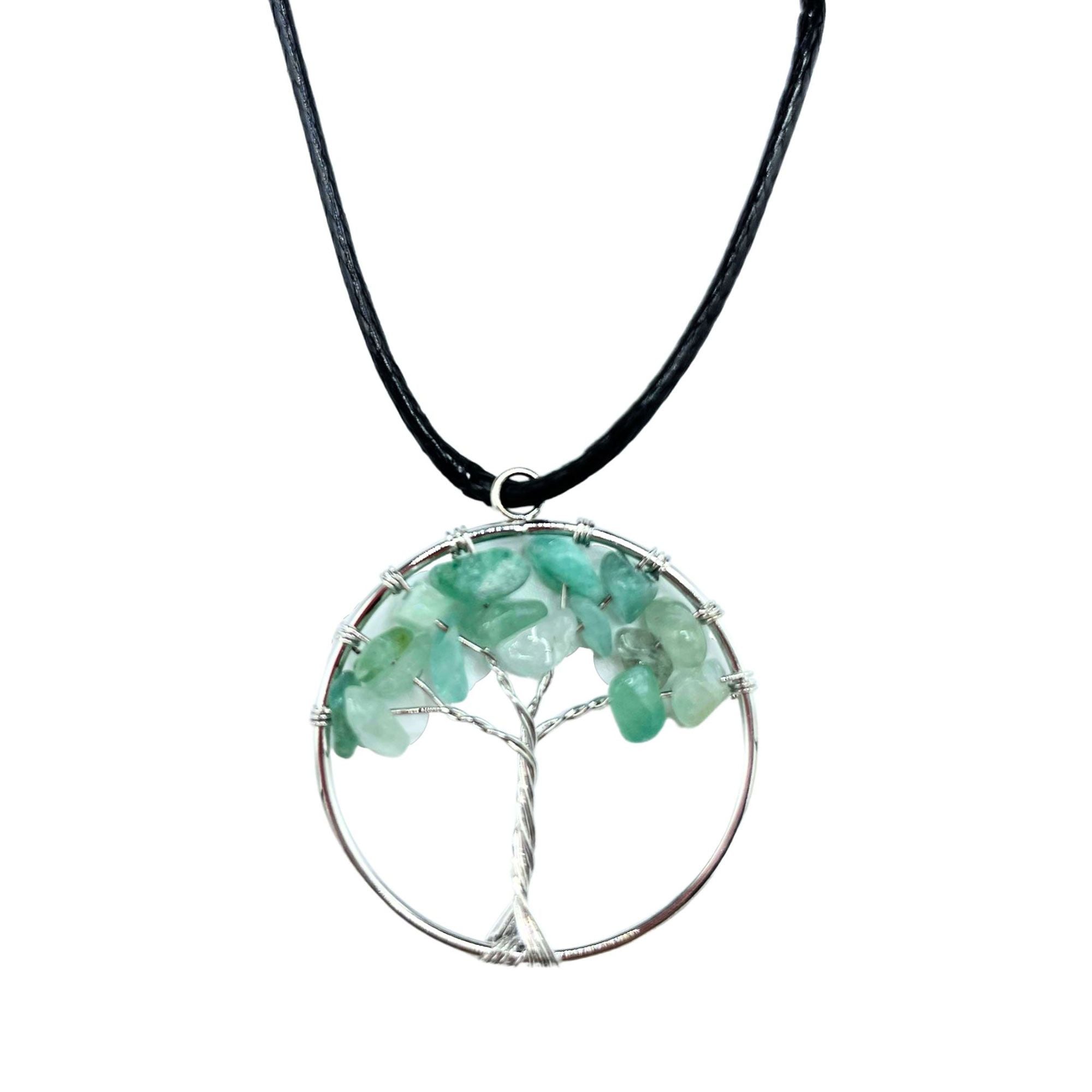 Tree of Life Pendant in Jade with Intricate Design and Gemstone
