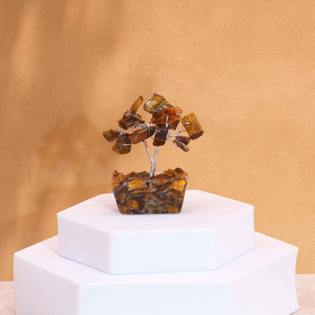 Mini Gemstone Tree on Orgonite Base with 15 Tiger Eye Stones