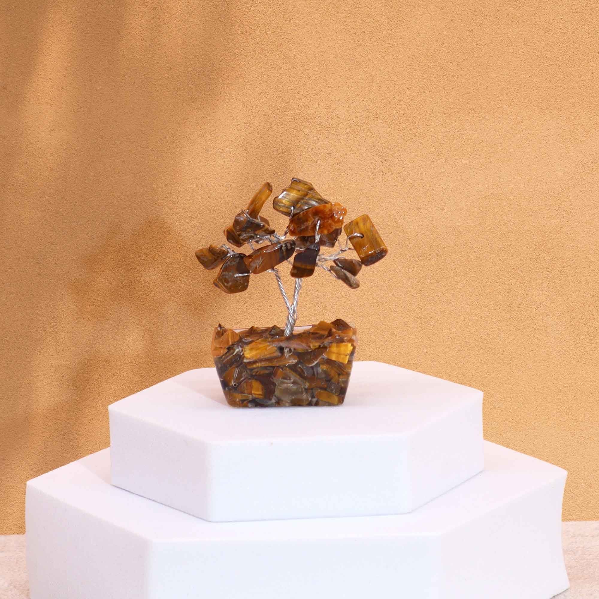 Mini Gemstone Tree on Orgonite Base with 15 Tiger Eye Stones
