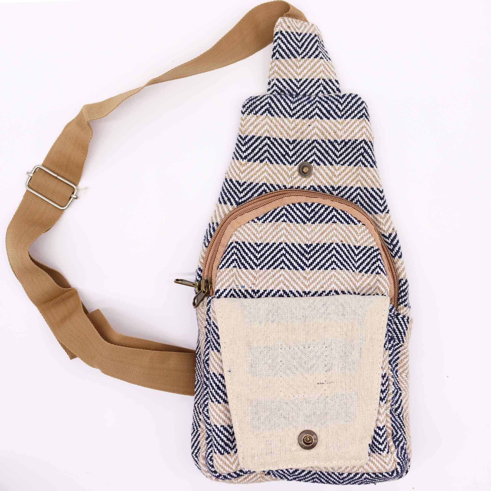 Body Cross Bag Natural Cotton in Tan and Navy for Everyday Use