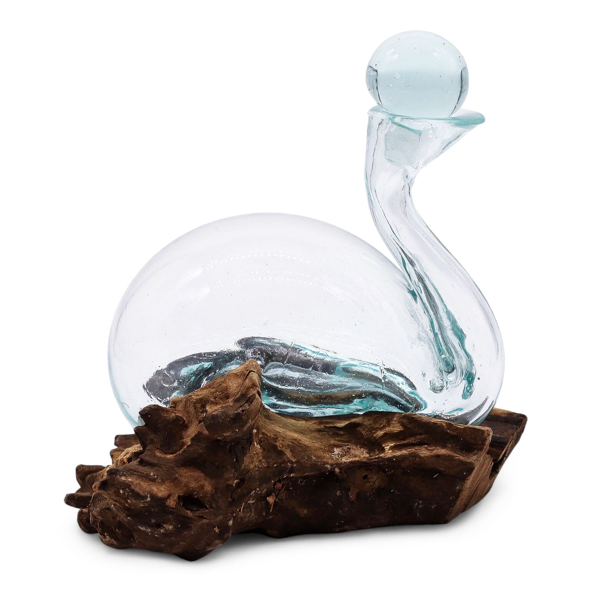 Unique Molten Glass Duck Decanter on Wood with Elegant Stopper