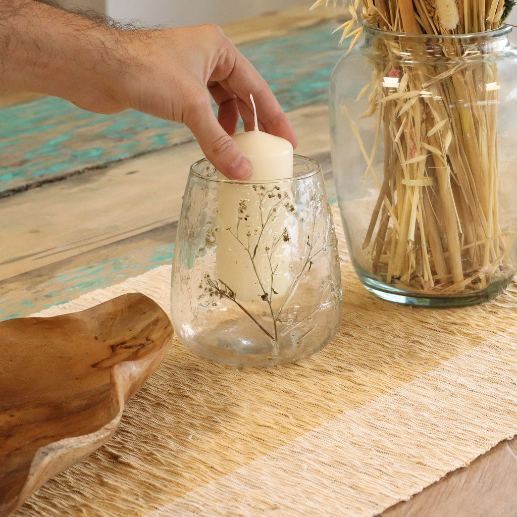 Natural Floral Glass Candle Holder Margarita for Home Decor