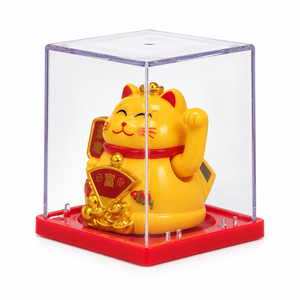 Mini Solar Powered Japanese Lucky Cat in Display Box – Yellow