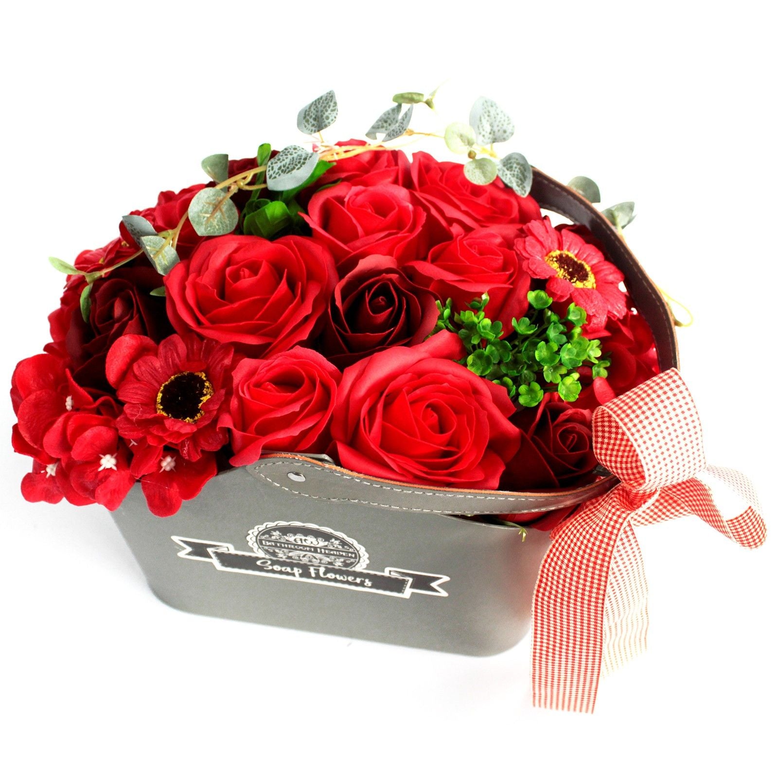 Basket Soap Flower Bouquet Red for Luxurious Bath Indulgence