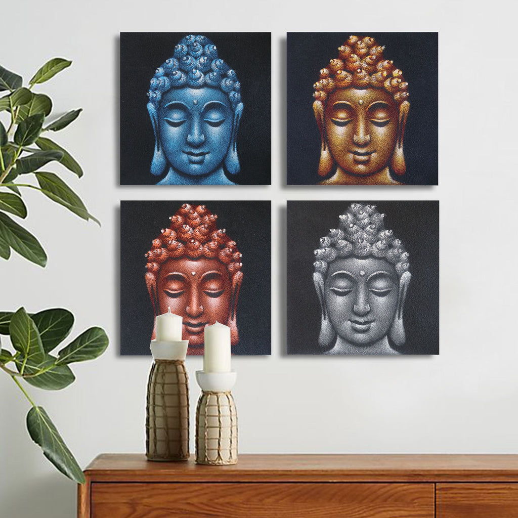 Set of 4 Buddha Heads with Sand Detail for Unique Home Decor