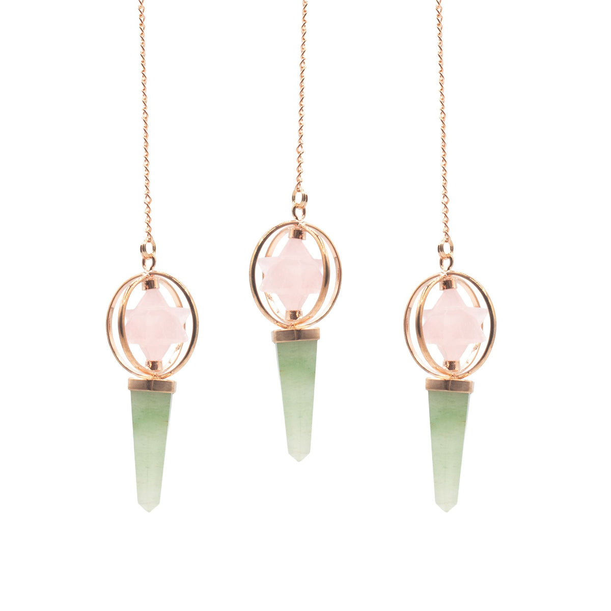 Heart Compass- Two Piece Spinning Merkaba Star in Copper Pendulum -  Rose Quartz & Green Aventurine