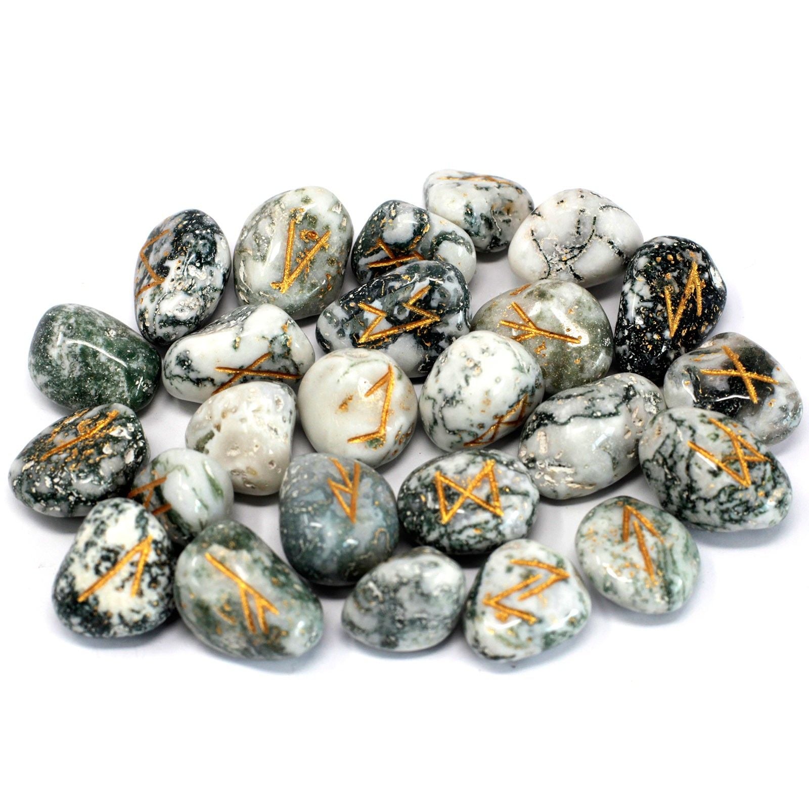 Runes Stone Set in Pouch with Tree Agate for Mystical Insights