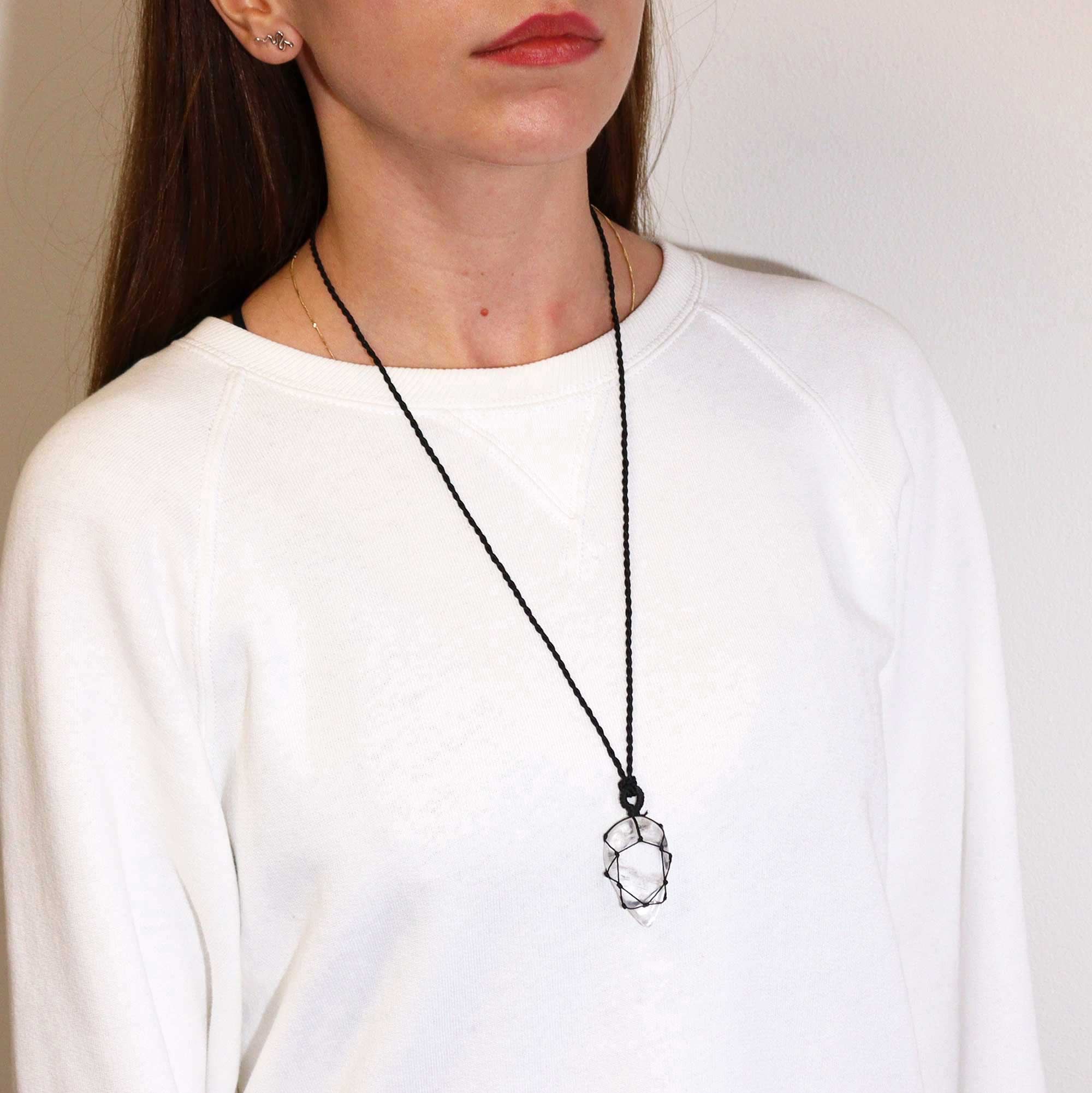 Laced Gemstone Teardrop Pendant in Rock Quartz for Elegance