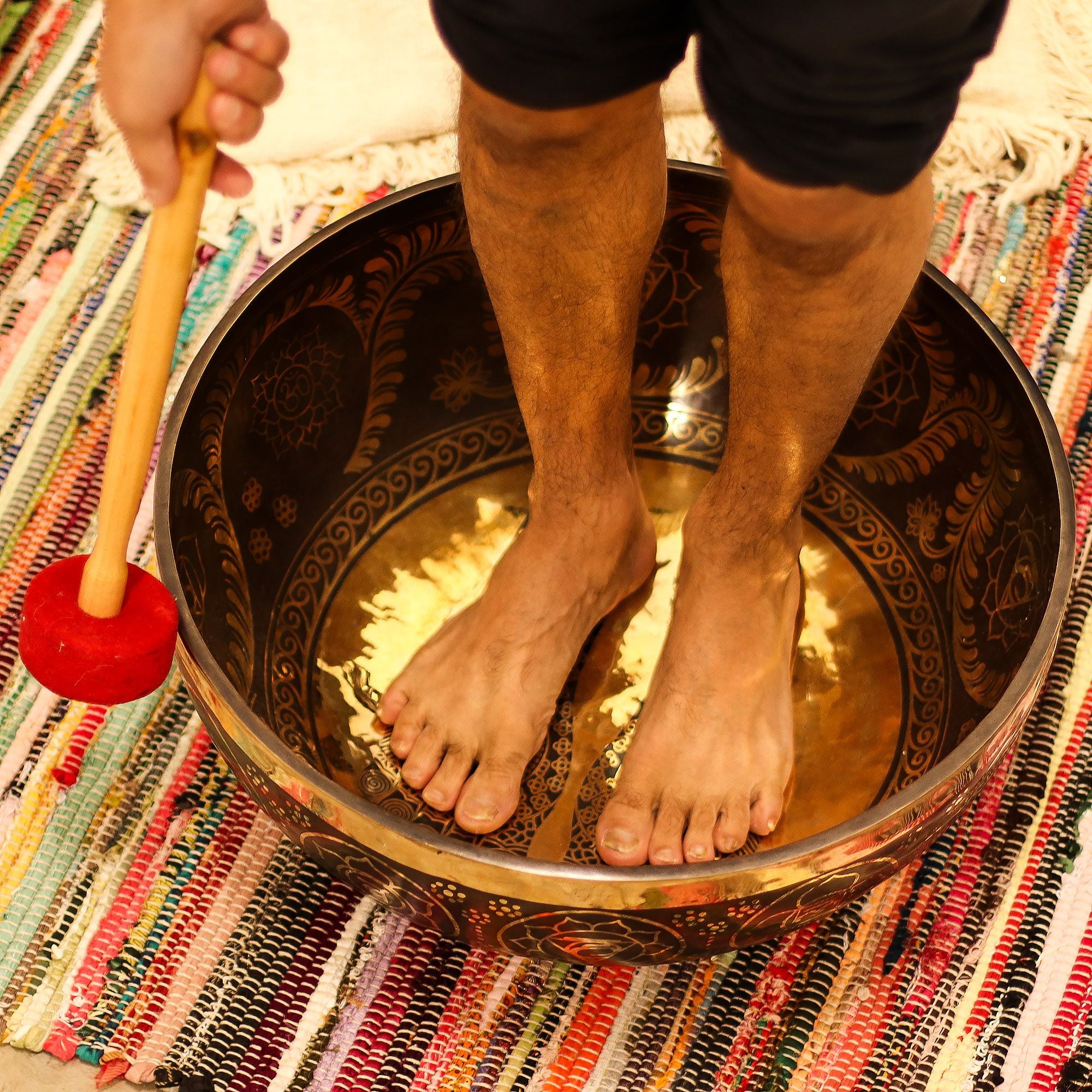 Engraved Huge Vibrational Feet Standing Bowl for Sound Therapy Use