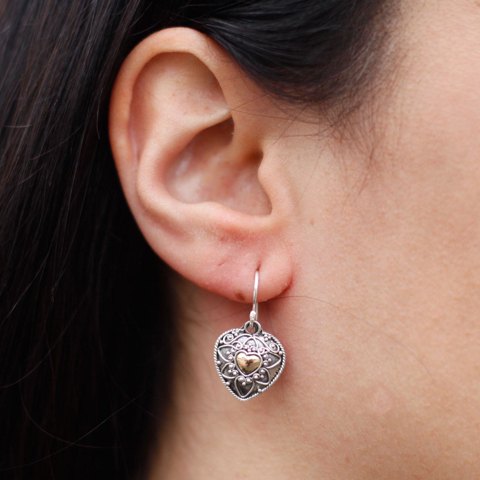 Silver and Gold Mandala Hearts Earrings for Unique Style Statement