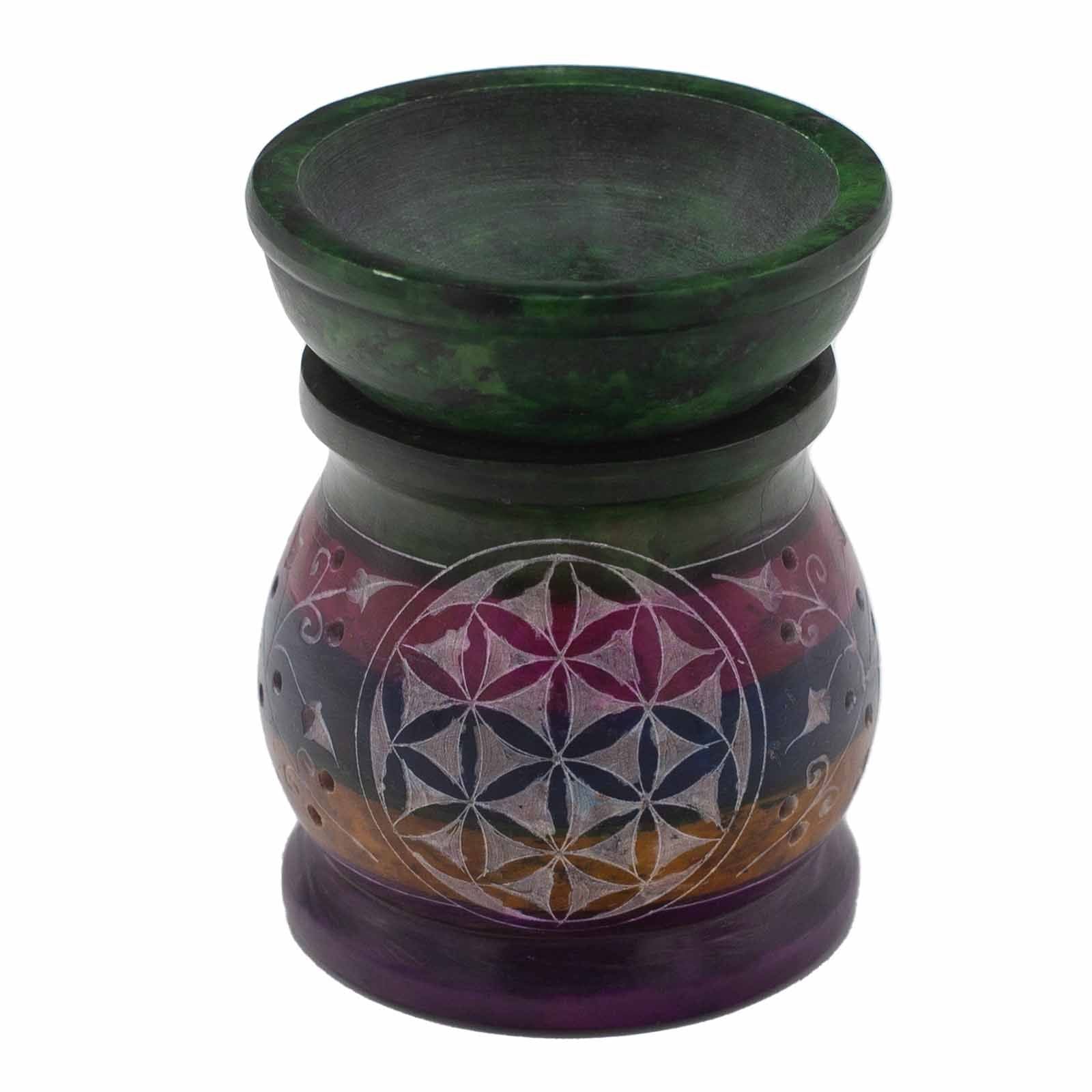 Soapstone Oil Burner 10cm with Flower of Life in Five Colours