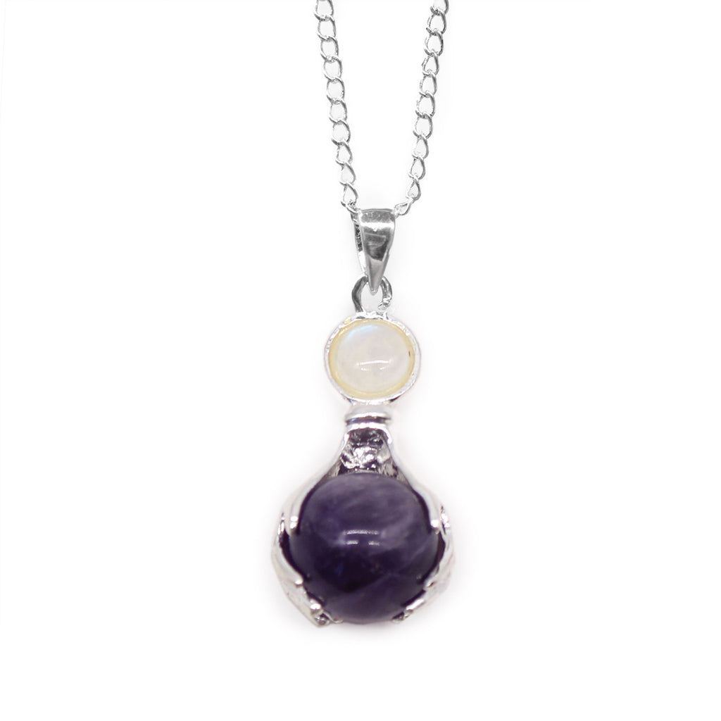 Gemstone Healing Hands Pendant with Amethyst and Silver Chain