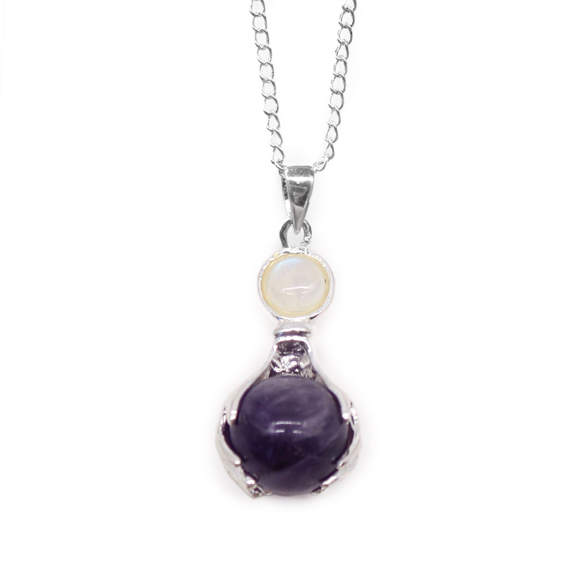 Gemstone Healing Hands Pendant with Amethyst and Silver Chain