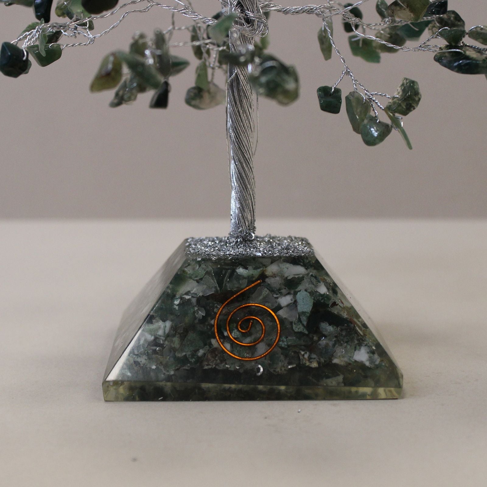 Gemstone Tree with Orgonite Base Featuring 320 Moss Agate Stones
