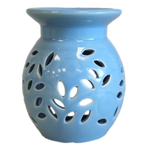 Floral Blue Oil Burner for Aromatic Home Fragrance and Decor