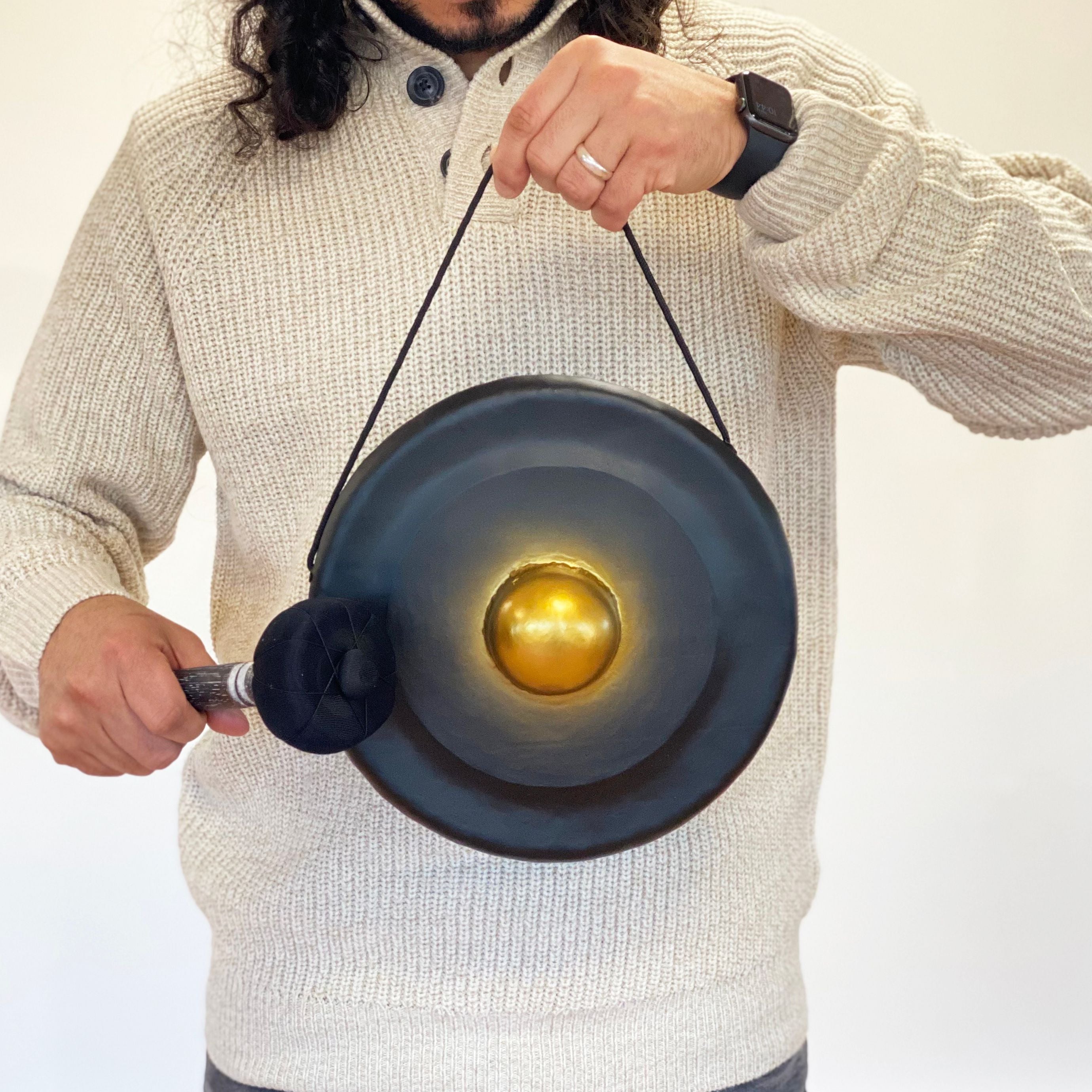 Small Black Healing Gong with Stand 25cm for Tranquil Spaces