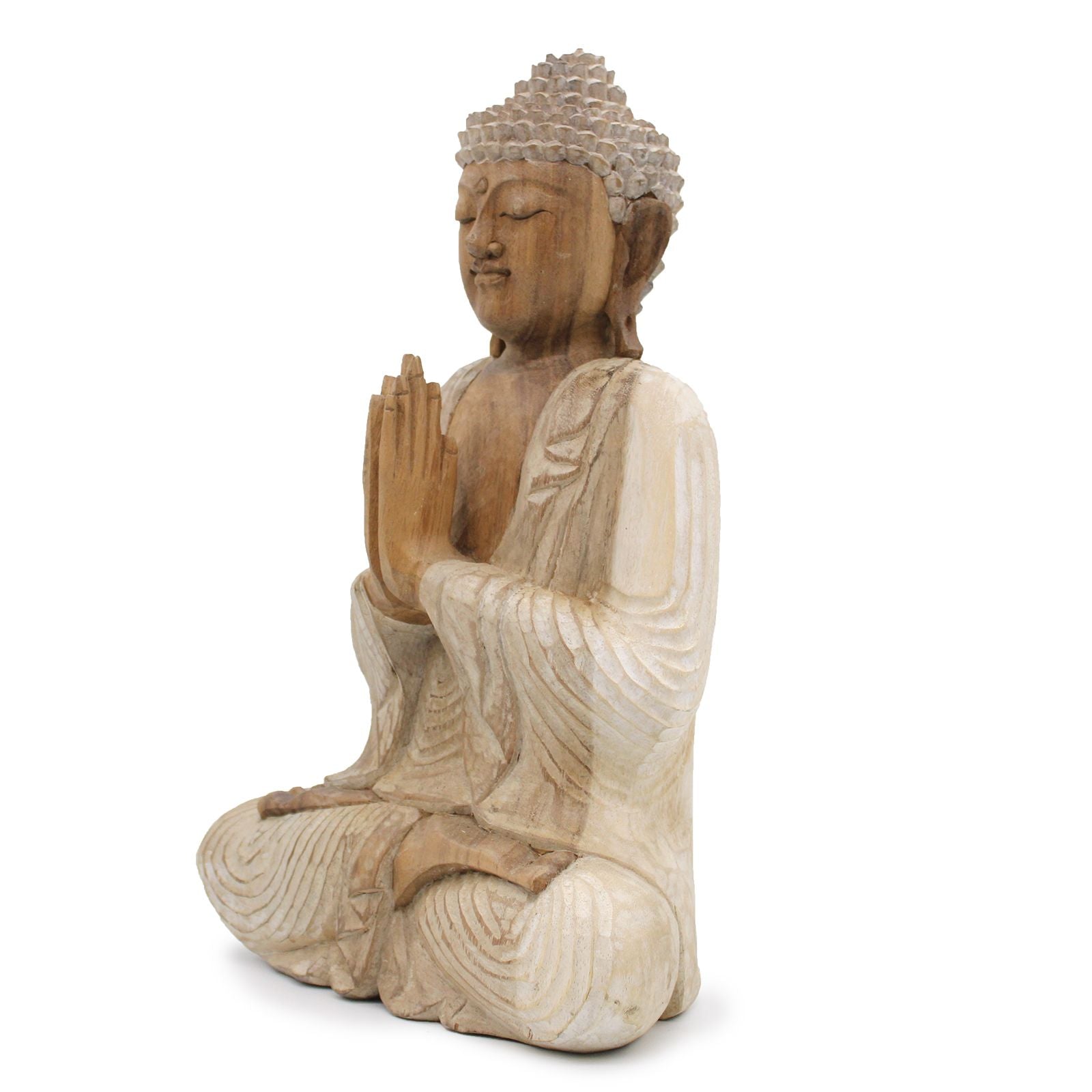 Buddha Statue Whitewash 40cm Welcome Hand Carved Design