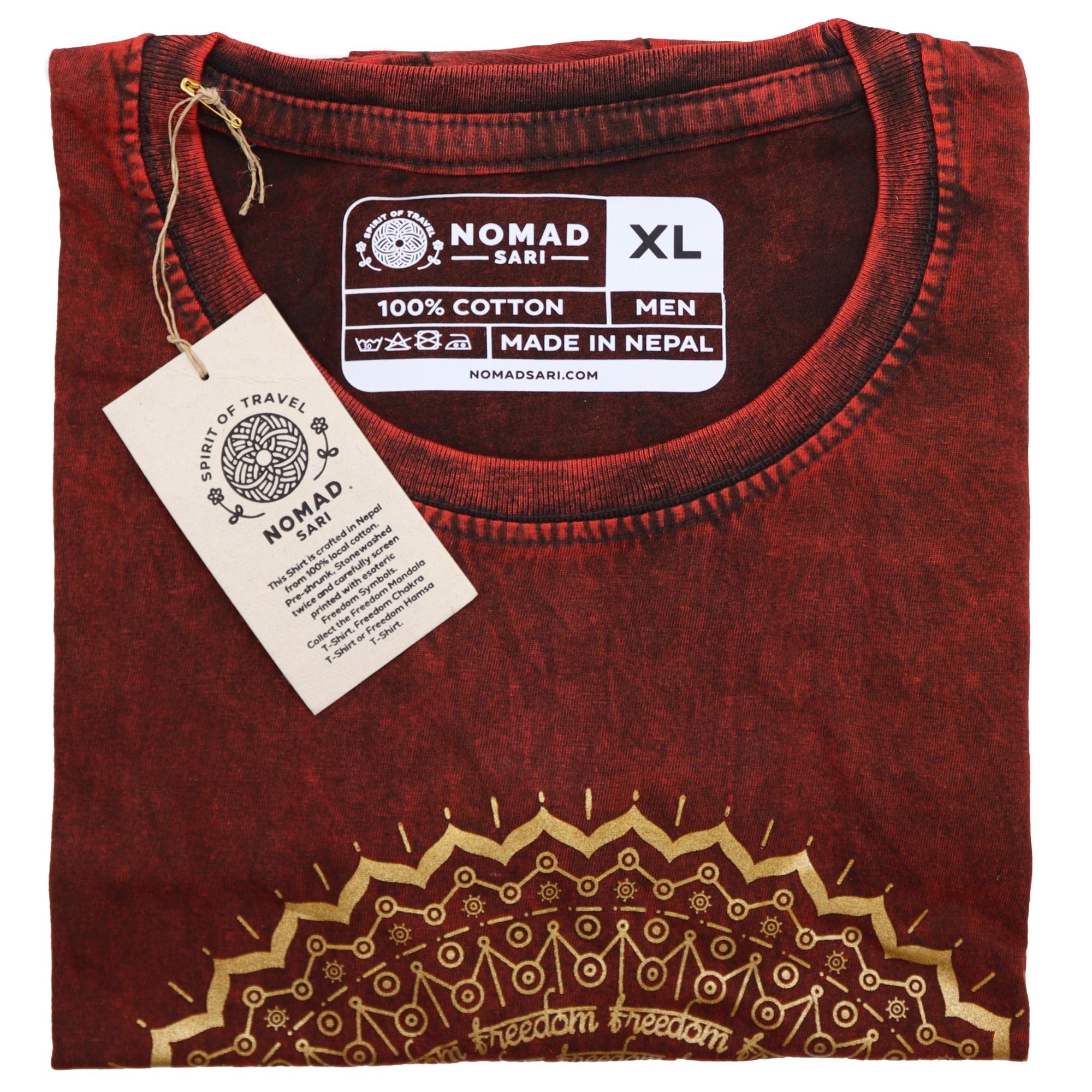 Nomad Sari Stonewashed Cotton T Shirt with Mandala Design Maroon