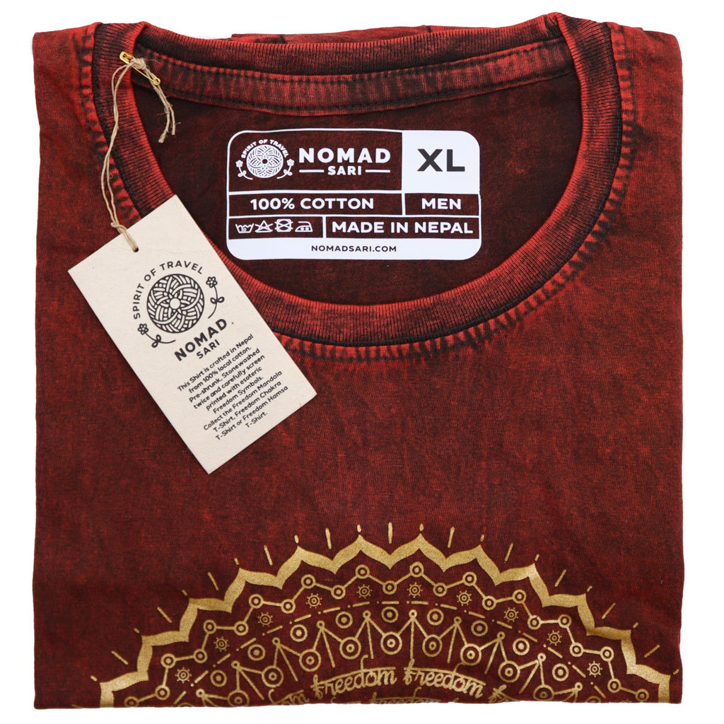 Nomad Sari Stonewashed Cotton T Shirt with Hamsa Design in Maroon
