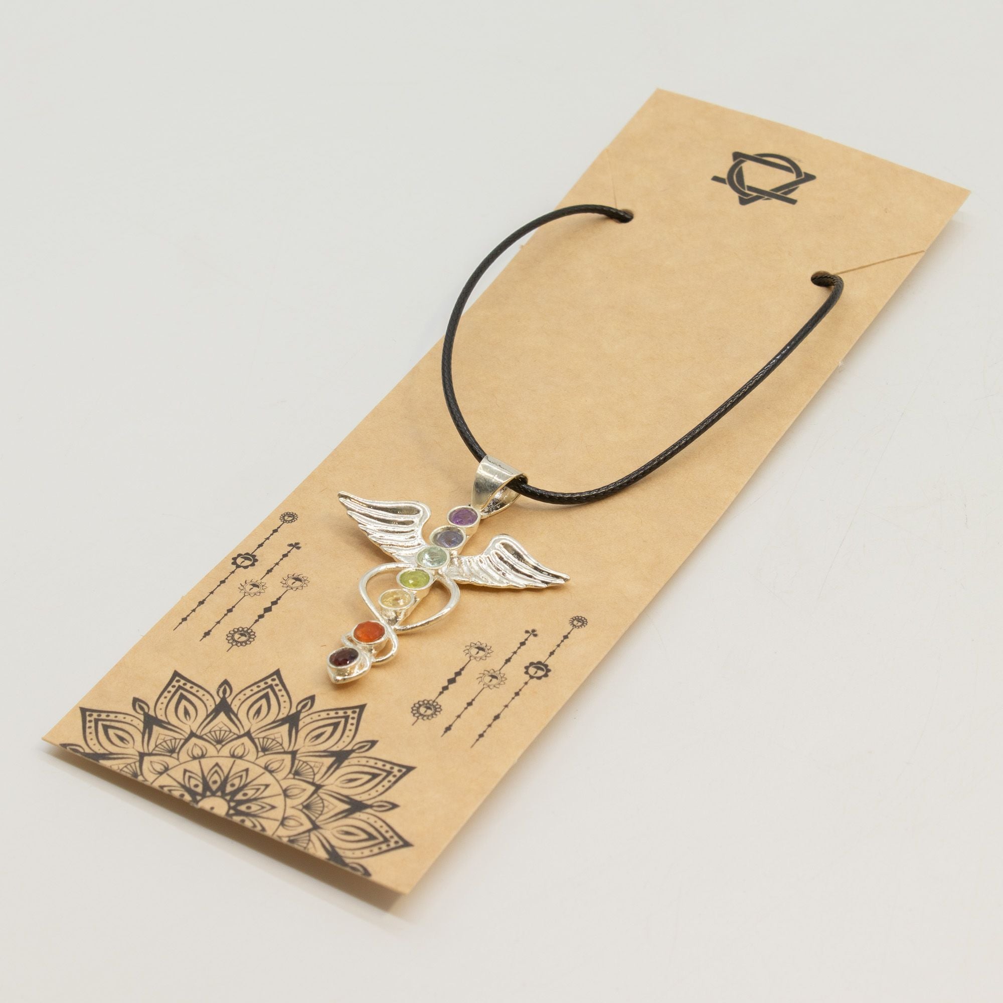 Indian Devotional Pendant with Silver Plated Angel Chakra Design