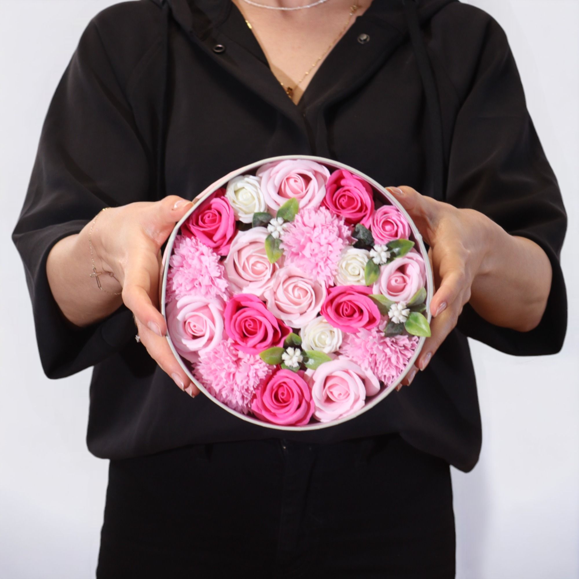 Round Box Baby Blessings Pinks Soap Flowers Gift Box for Occasions