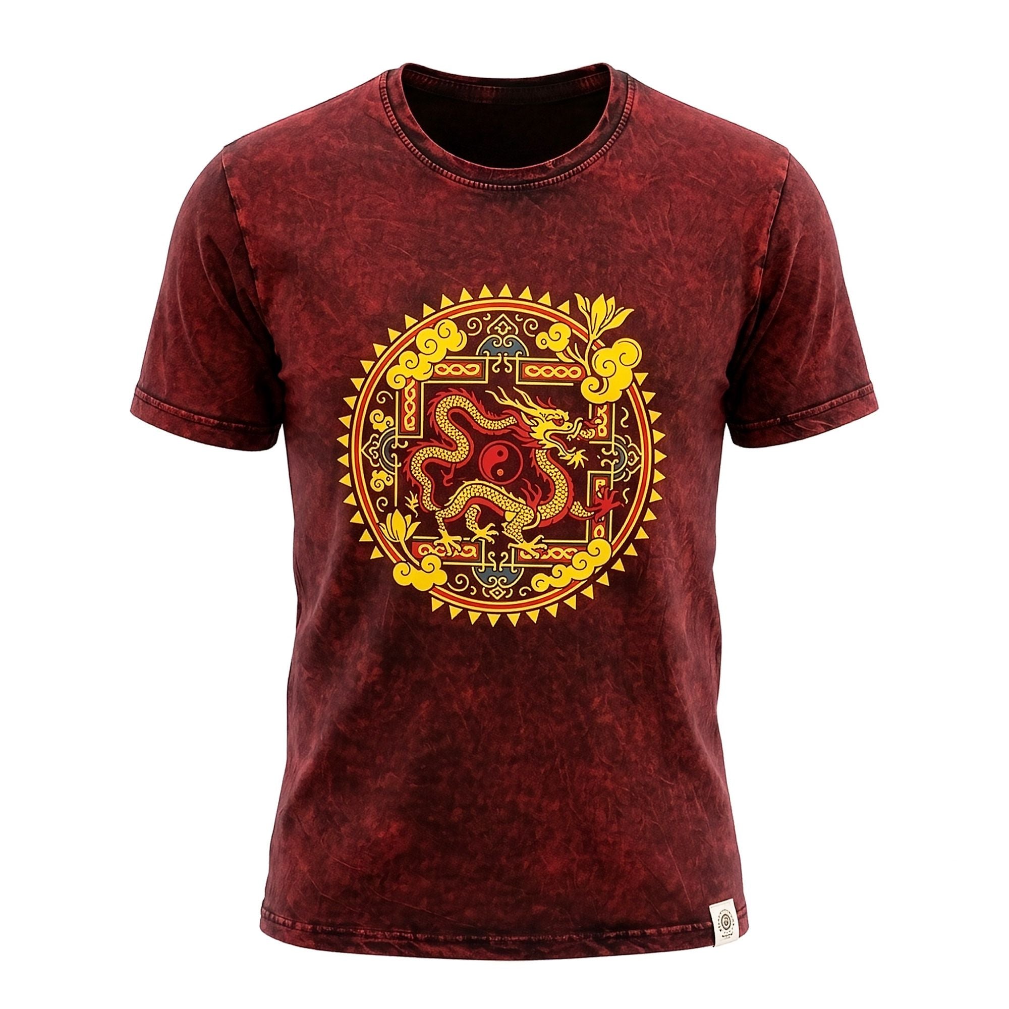 Nomad Sari Stonewashed Cotton T Shirt with Dragon Mandala Design