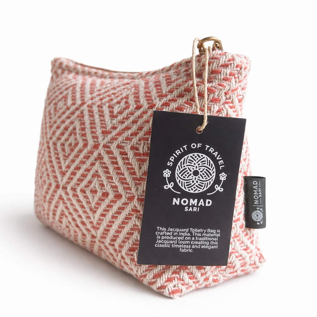 Nomad Sari Indian Jacquard Toiletry Bag with Coral Maze Design