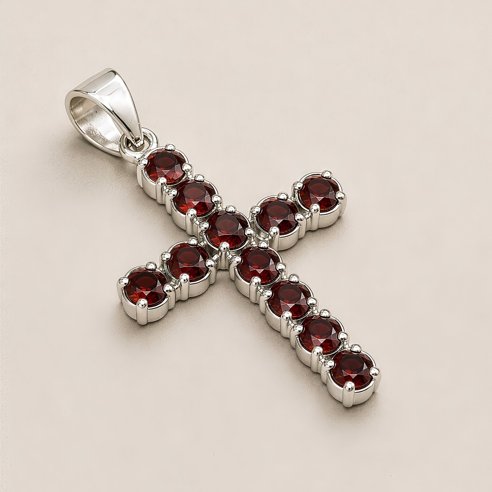 Indian Devotional Pendant with Silver Plated Chain and Garnet Crucifix