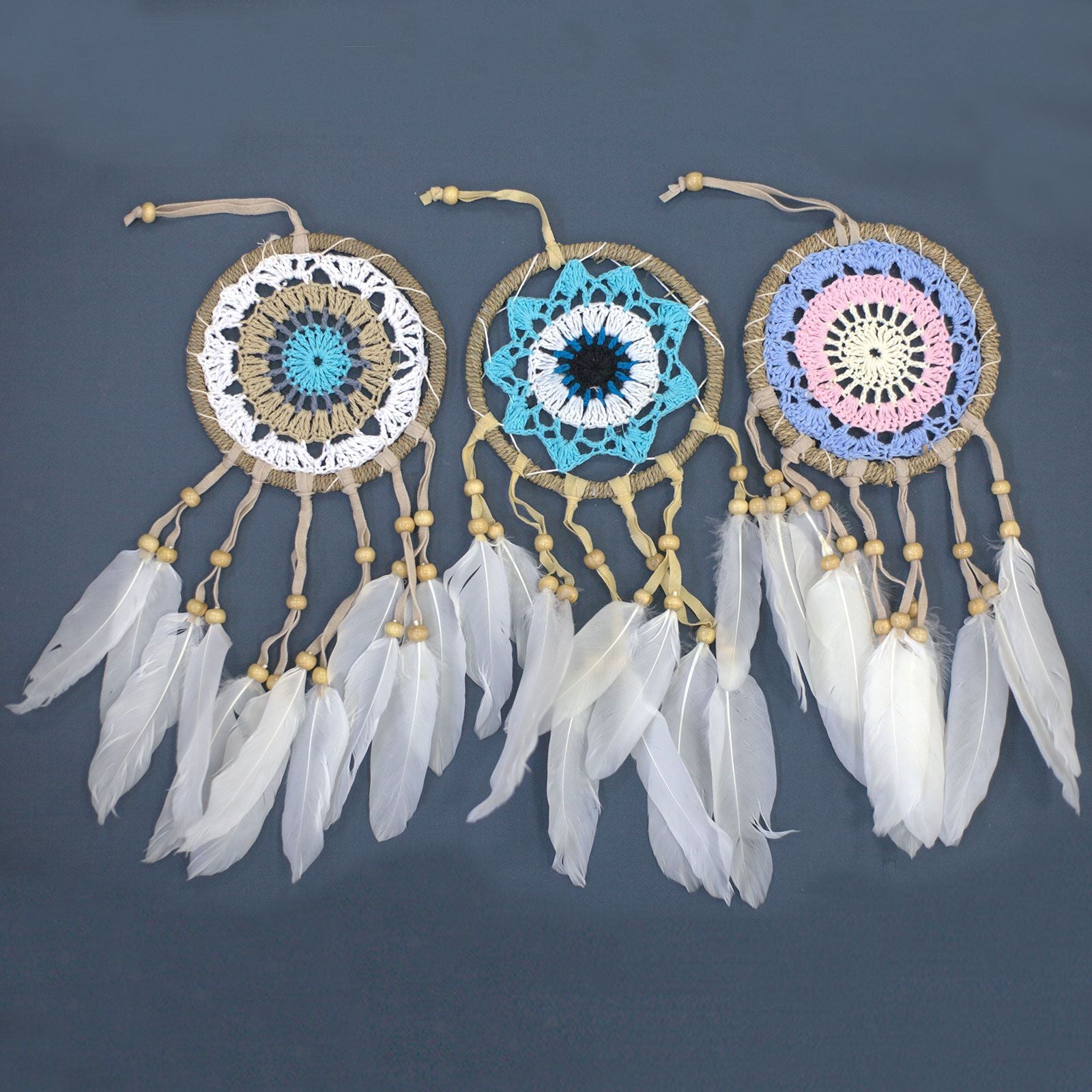 Pastel Blue Macramé Dream Catcher 12cm for Home Decor Appeal