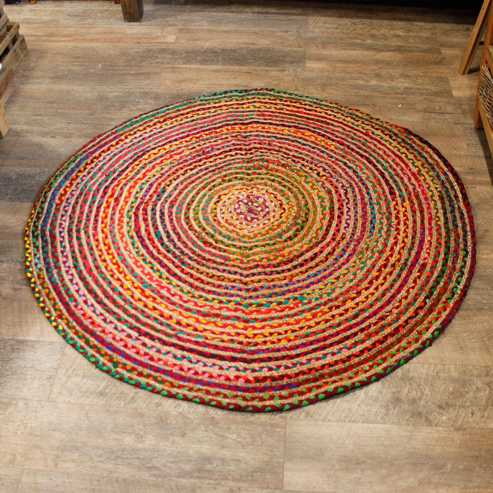 Round Jute and Recycled Cotton Rug 150 cm for Stylish Living Areas