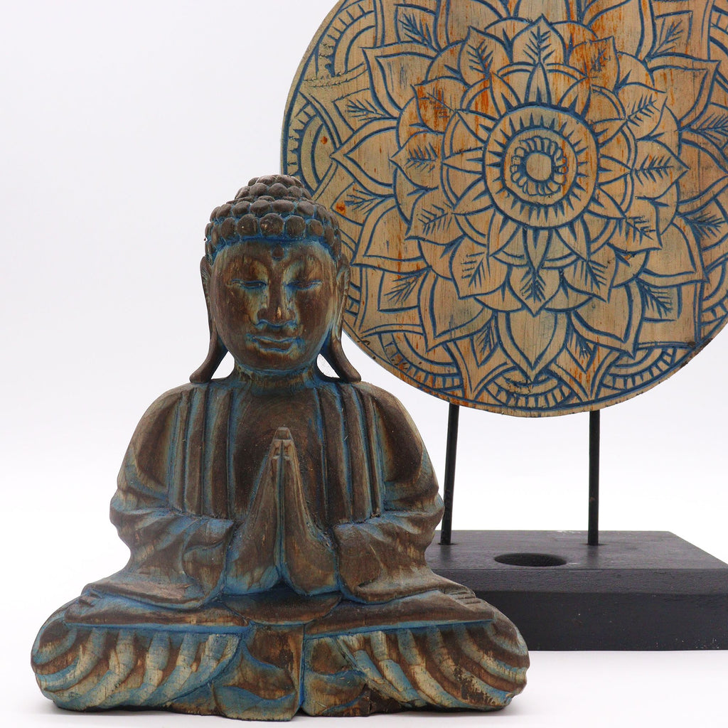 Buddha Feng Shui Set with Flower Mandala Design in Soothing Blue