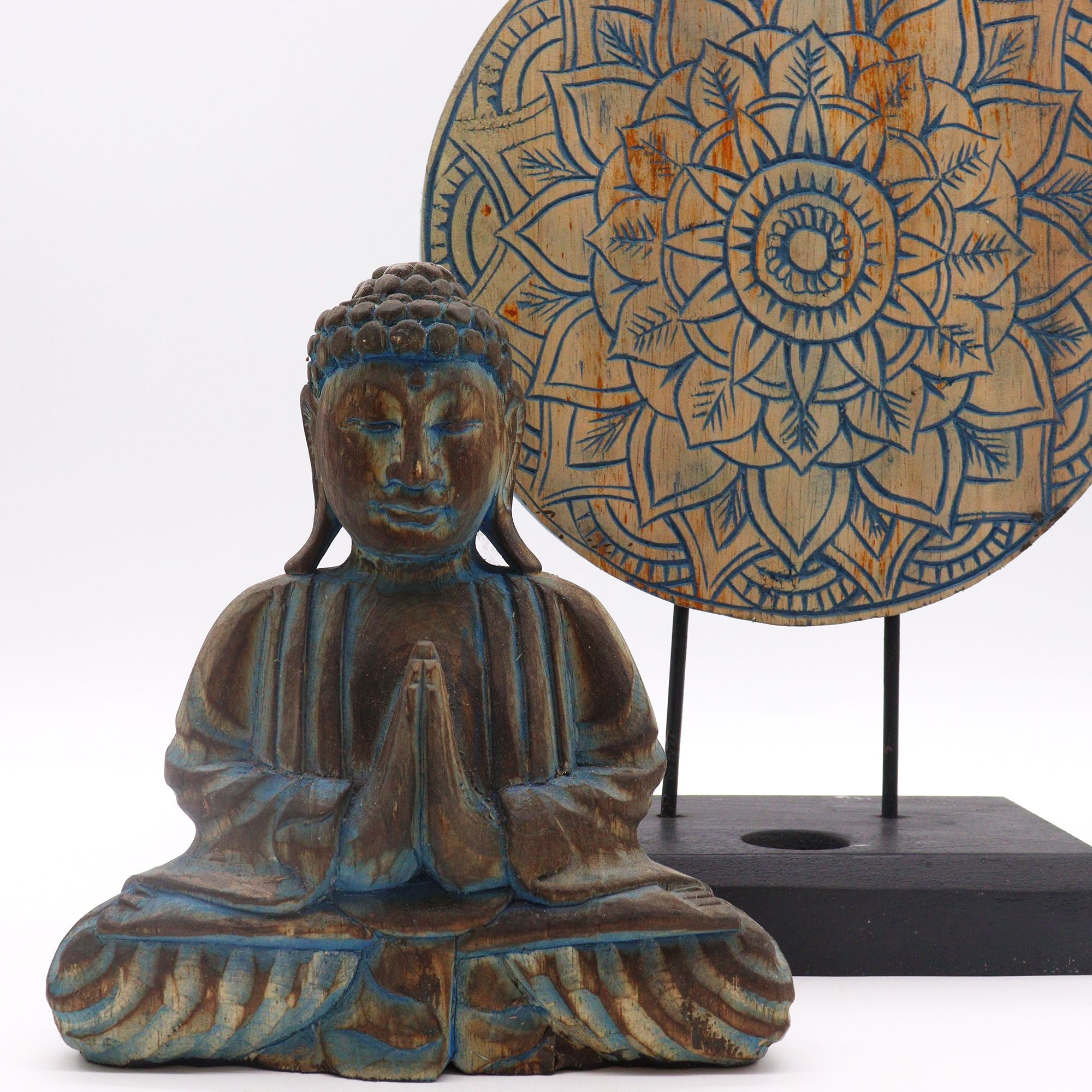 Buddha Feng Shui Set with Flower Mandala Design in Soothing Blue