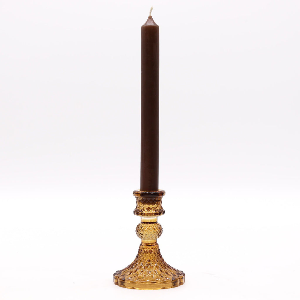 Vintage Dinner Candle Holder in Antique Amber Glass Design