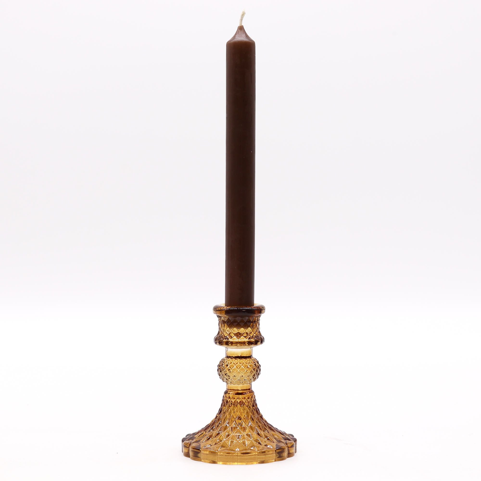 Vintage Dinner Candle Holder in Antique Amber Glass Design