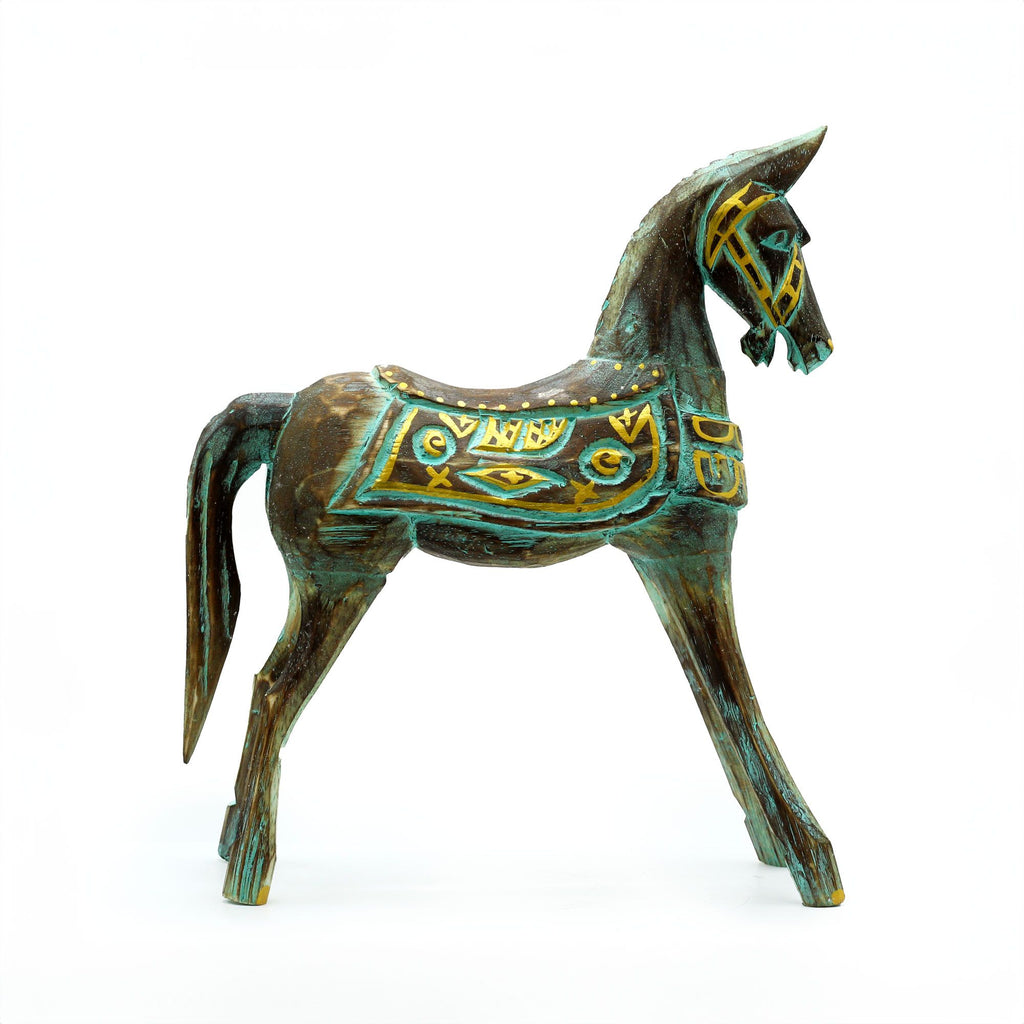 Medium Gold & Turquoise Horse Decorative Figure for Home Décor