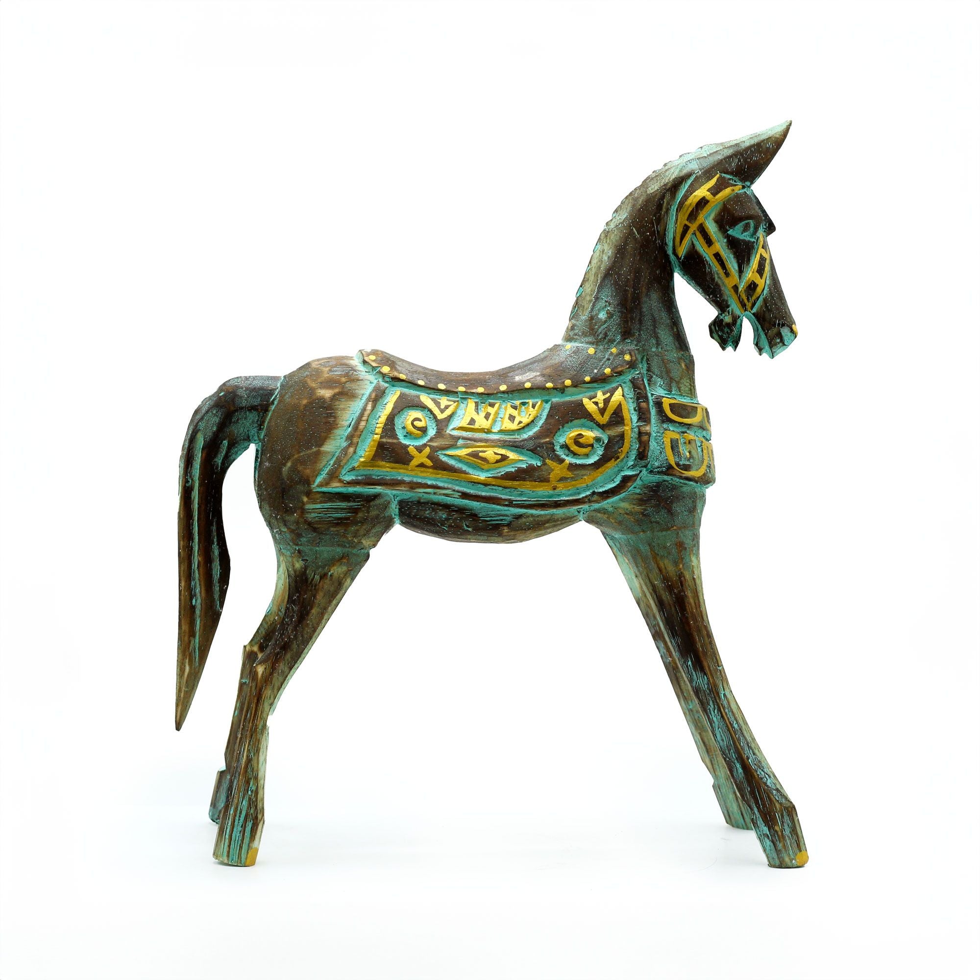 Medium Gold & Turquoise Horse Decorative Figure for Home Décor