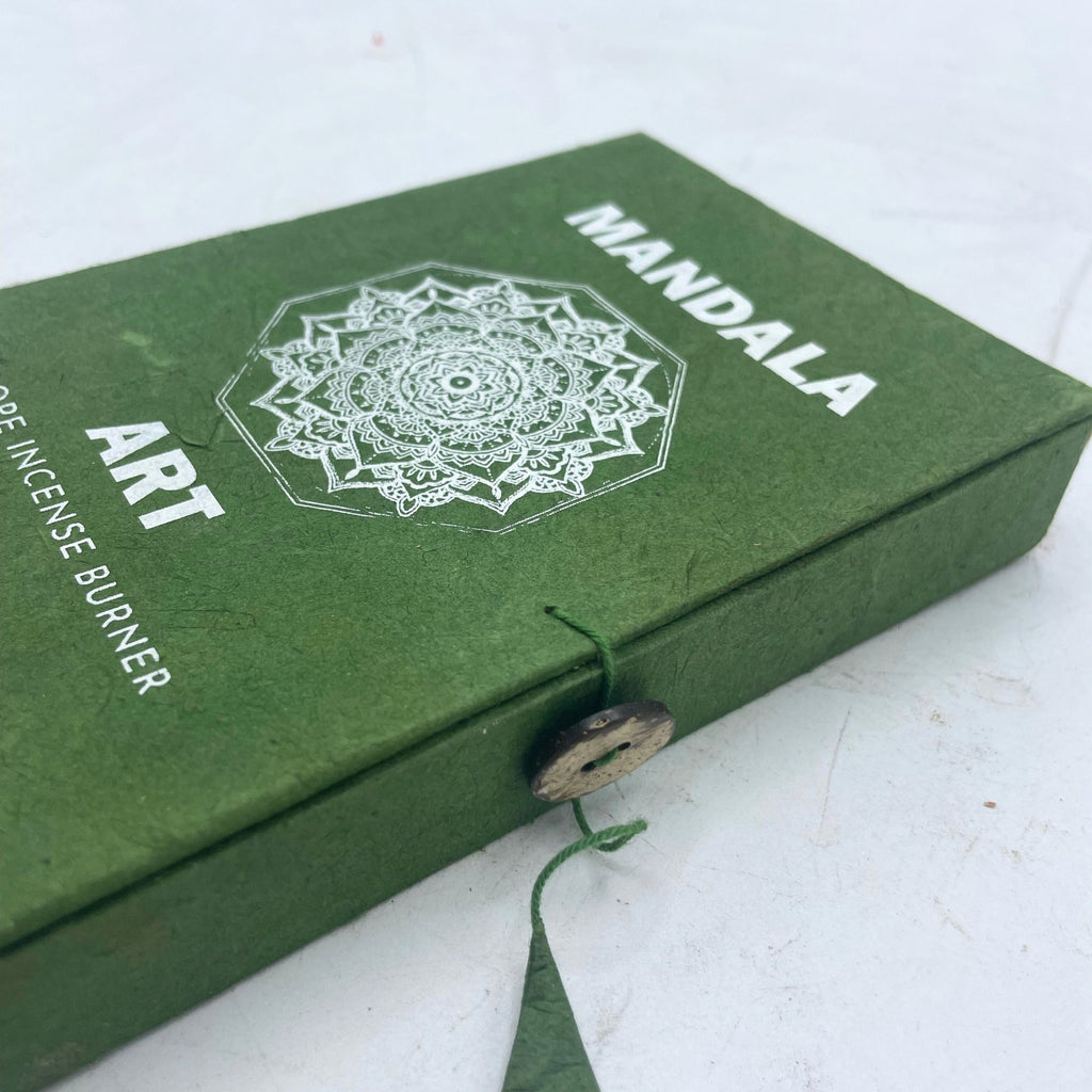Rope Incense and Silver Plated Holder Set with Mandala Flower Design
