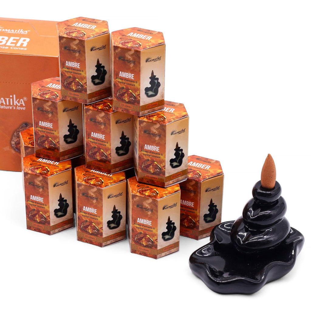 Pack of 10 Aromatika Masala Backflow Incense Cones Amber Aroma