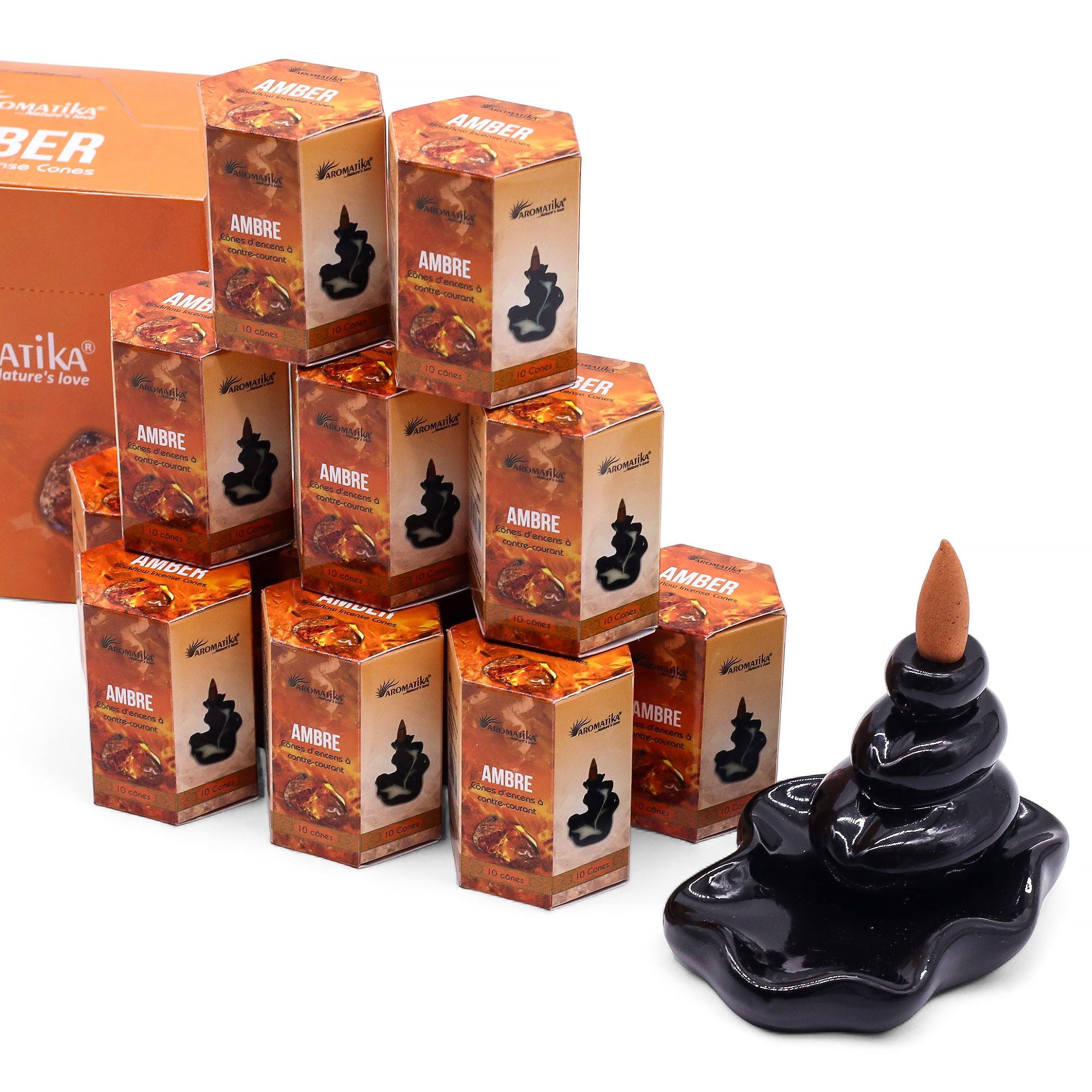 Pack of 10 Aromatika Masala Backflow Incense Cones Amber Aroma