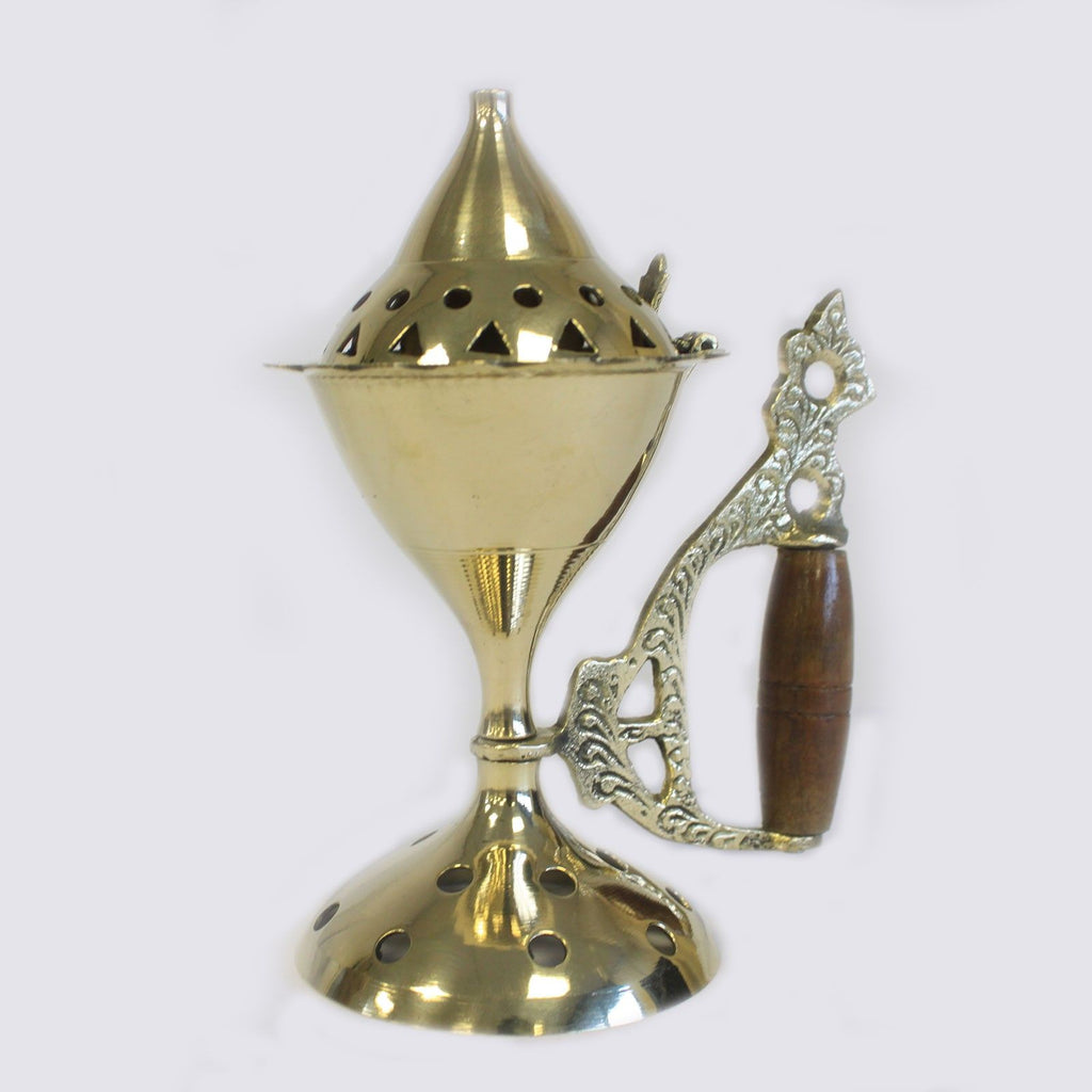 Elegant Large Cone Burner with Handle for Incense and Charcoal